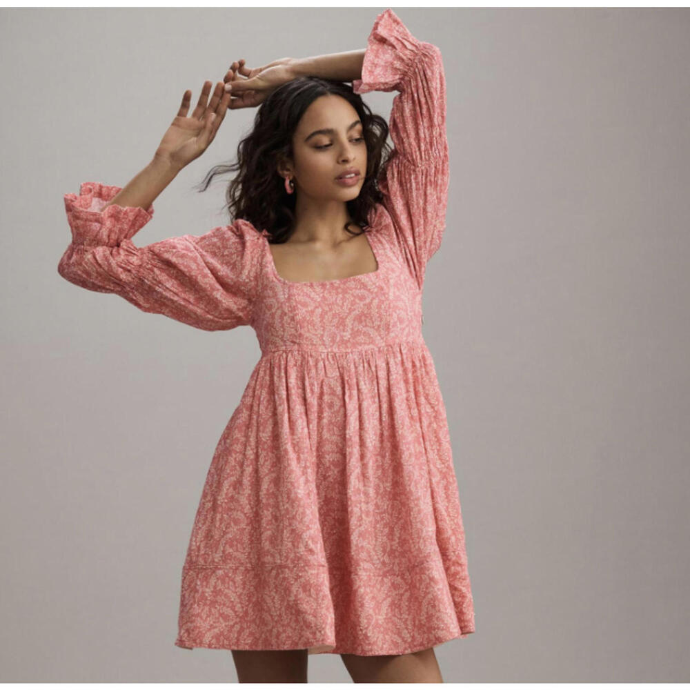 PILCRO Anthropologie pink coral long sleeve mini dress sz M